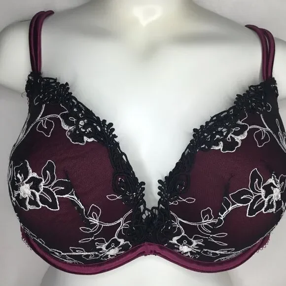 CaciqueWomen's Maroon/Burgundy Embroidered Lace Lined Padded Bra Size 40DD - Picture 3 of 12